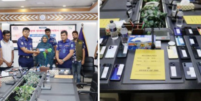 নীলফামারী জেলা পুলিশের সাইবার সেলের উদ্যোগে ৩০টি হারানো মোবাইল উদ্ধার।