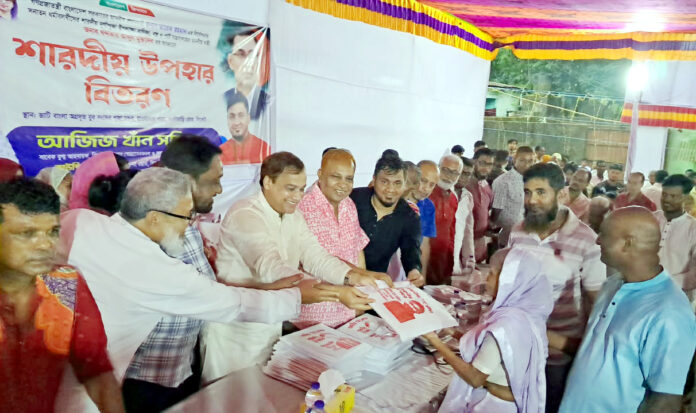 সম্প্রীতির উৎসবে মানবিকতার ছোঁয়া, সিলেটে ৫০০ পরিবারের পাশে আজিজ খান সজিব।